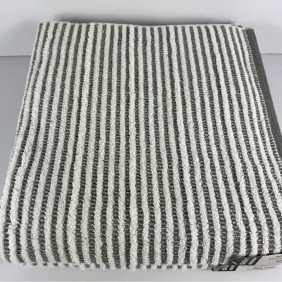 DKNY Bath Towel Set Eco Melange Gray White Striped 2 Pc Soft Cotton NEW - Picture 3 of 7